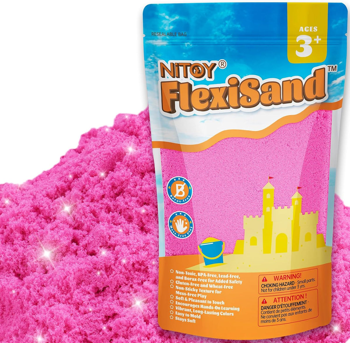 NiToy FlexiSand Toy Sand 2.2Lbs Moldable Sensory Sand for Kids - Hot Pink