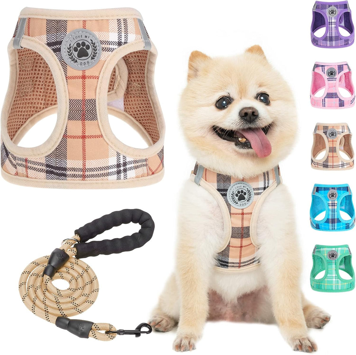 Small Dog Harness and Leash Set, No Pull Puppy Pet Vest, S - Small(Chest Girth 14.5" - 16") / Beige