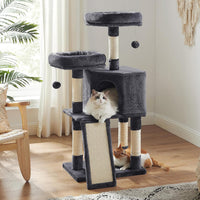 Feandrea Cat Tree, Plush Climbing Condo, Green - Smoky Gray