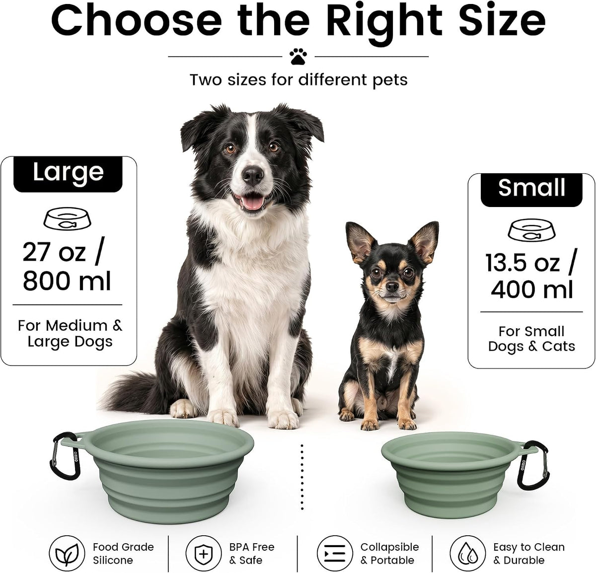 OHMO Collapsible Dog Bowls for Pet Travel, Coral&Brick Red - 2x27oz / Camo&Sage Green - image 2