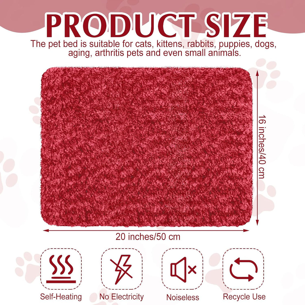 Drydiet 4 Pack Self Warming Cat Mat for Pets - 16 x 20 Inch / Red / Solid - image 2