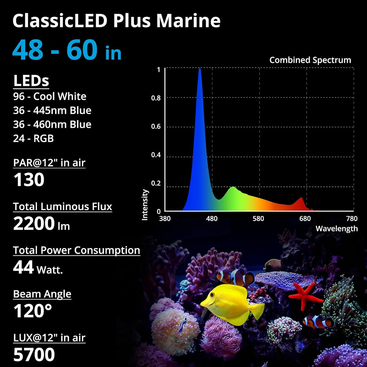 NICREW ClassicLED Marine Saltwater Aquarium Light, 48W for 48 - 48 - 60 in - image 2