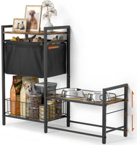 Elevated Dog Bowl Stand with Toy Bin Basket - Black&Brown / 2"-13.6"H/ 18.9"Dx9.45"W