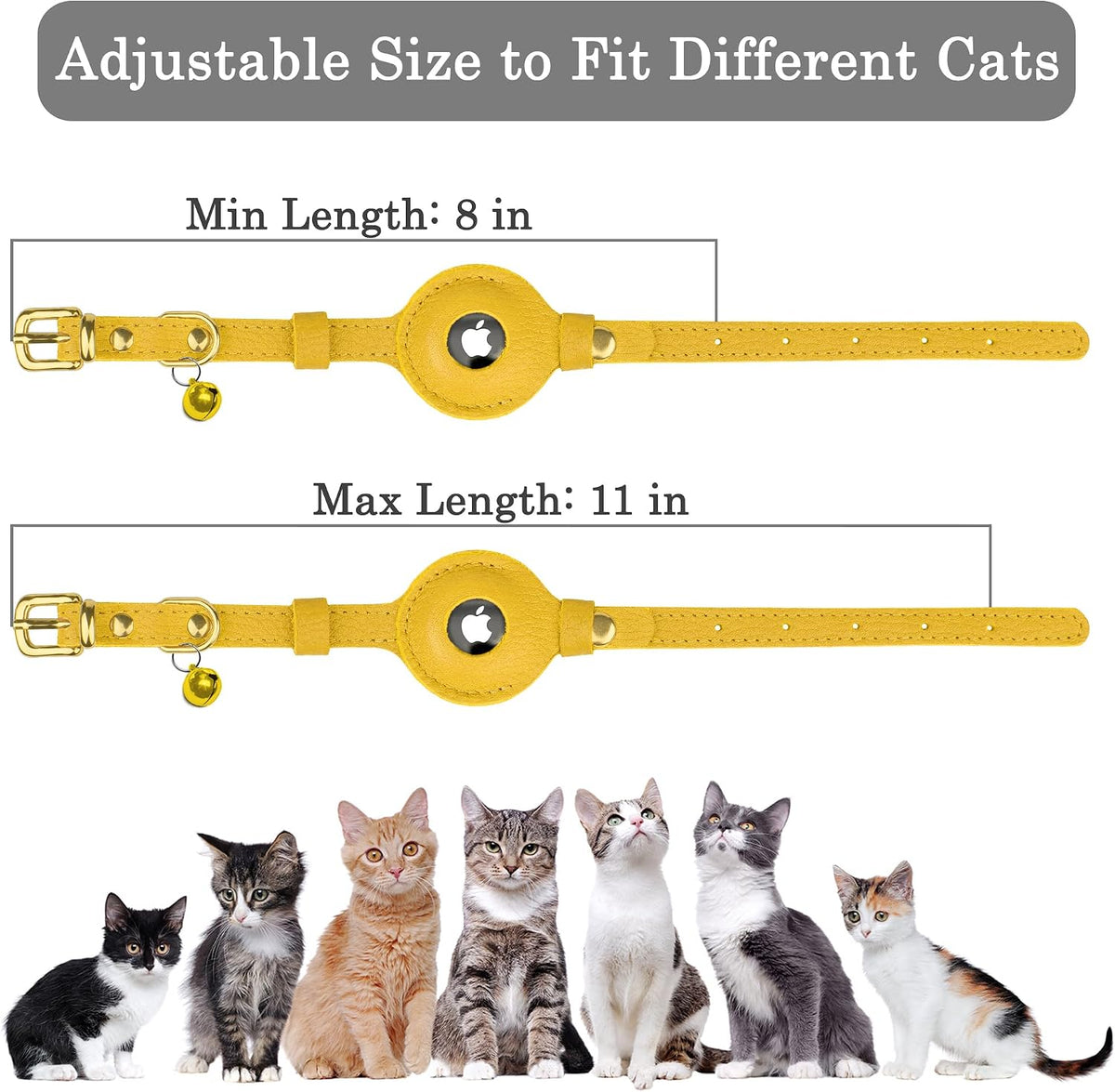 OOPSDOGGY Leather AirTag Cat Collar with Bell - Yellow - image 4