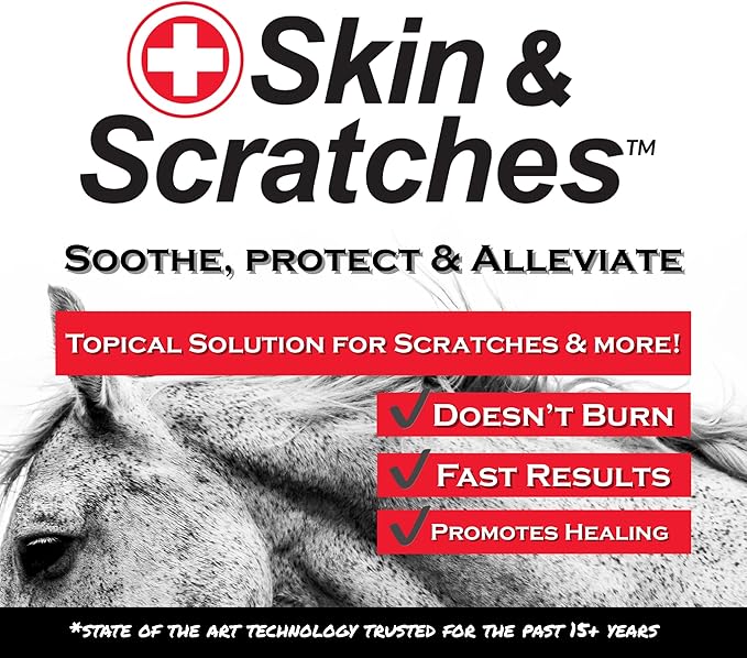 Show Out Skin & Scratches Prevention Pack - Fast Relief and Prevention for Horse Care. Use on Equine Scratches/Mud Fever, Girth Itch, Mange, Rain Rot & Other Skin Issues on Horses w/Empty Spray Bottle
