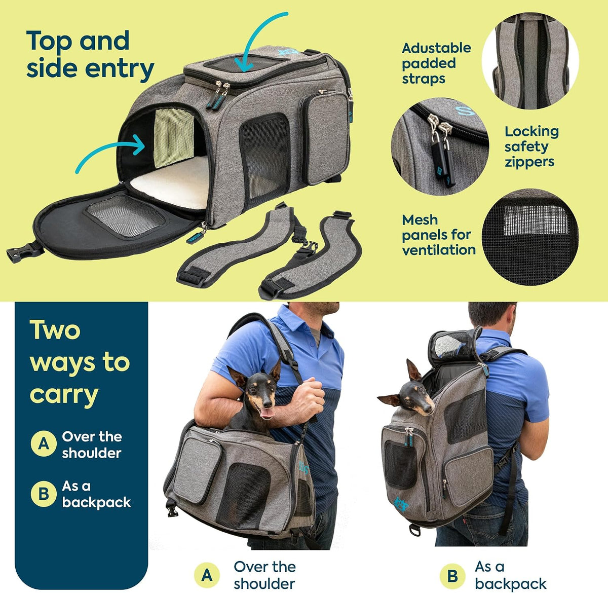 Sherpa 2-in-1 Medium Pet Backpack & Carrier - Duffel Pet Backpack / 17.0"L x 10.5"W x 11.0"H - image 4
