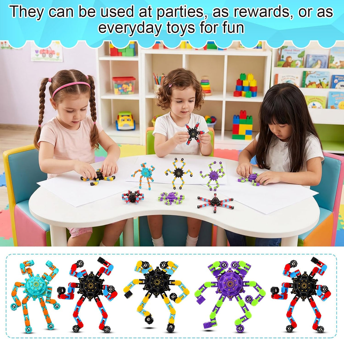 Jerify 40 pack transformable chain robot fidget spinner toys in five bright colors - view 31