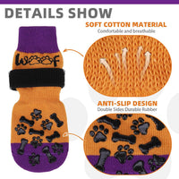 Dog Socks Shoes for Hot Pavement to Prevent Licking Paws - Orange&purple With Woof / X-Large (4 Pack) - image 3
