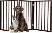Pet Gate, 4-Panel Indoor Foldable Dog Fence for Stairs, Hallways - Brown / 3 Panel