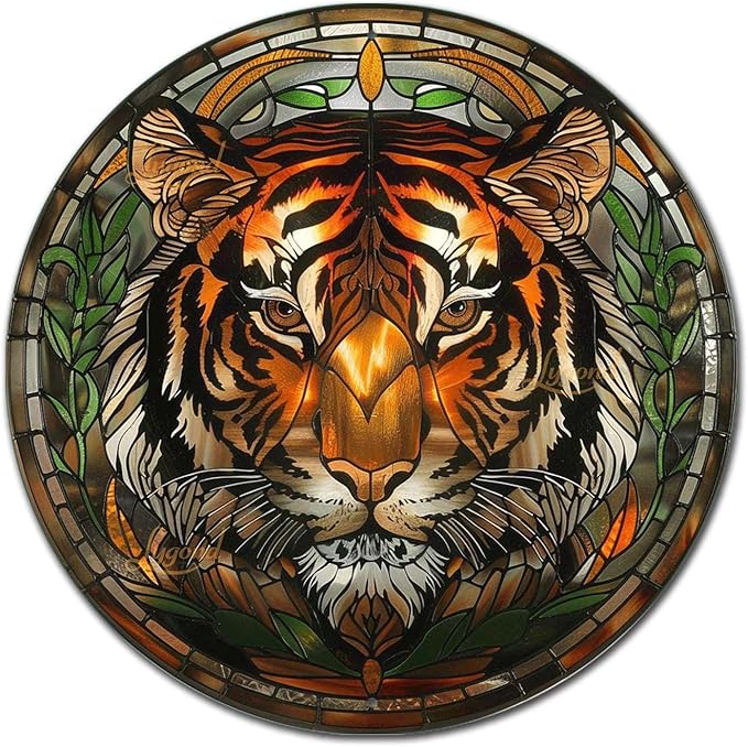 Lygond Metal Tin Sign - Circular Stained Glass Toilet Decor - Pub 12x12 Inches