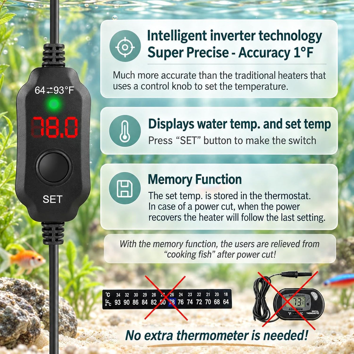 Thumb-Sized 10W Super Mini Aquarium Betta Heater for 1-2 Gallon Small - For Tanks ≤ 6 Gal - image 4