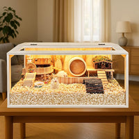 Prolee Hamster Cage Chewproof Wooden 24 Inch Guinea Pig Cages Mice and Rat Habitat Openable Top with Acrylic Sheets Solid Built