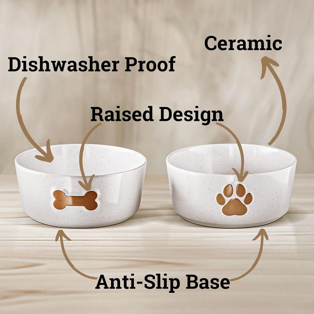 Ceramic Dog Bowl Set of 2 with Anti-Skid Base, 5.5"W x 2"H - Medium 6.5" / Brown - image 3