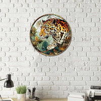 Lygond Metal Sign Tin Sign Circular Stained Glass Leopard Funny Sign for Restaurant 8×8 Inches