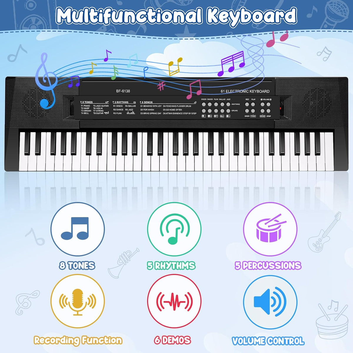 Kids Piano, 61 Keys Electronic Piano Keyboard with Microphone Musical Toy – Fun for Kids & Family - 24.4*6.3*1.8 inch - image 2