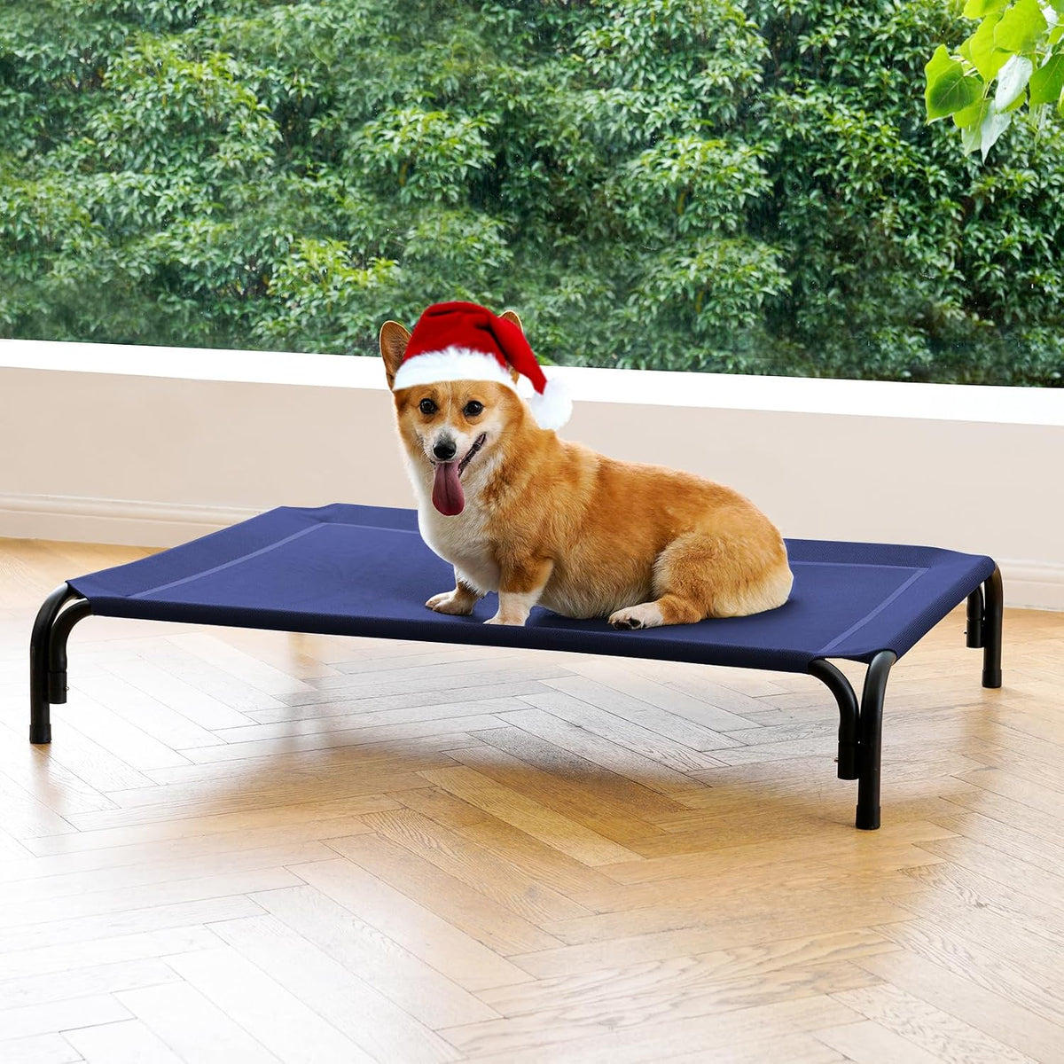 Elevated Dog Bed Raised Outdoor Dog Cot for Large Dogs - M-35.4"L×25.6"W×7.9"Th / Blue