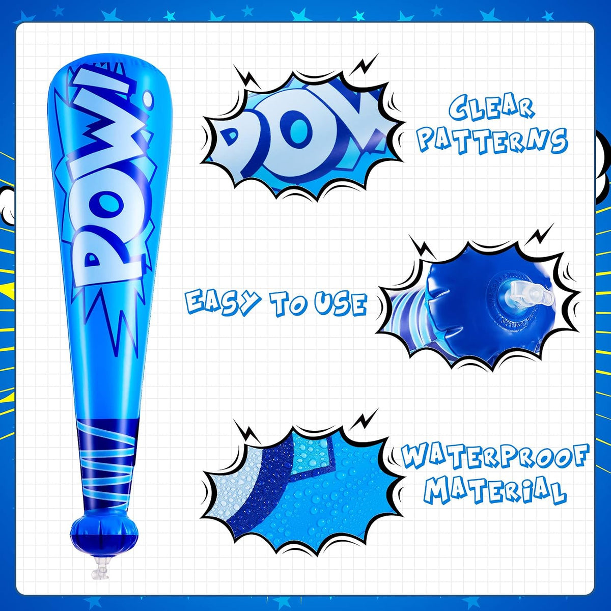 WILLBOND 18 pack 17 inch inflatable baseball bats in red, pink, blue and light blue with pump - view 16