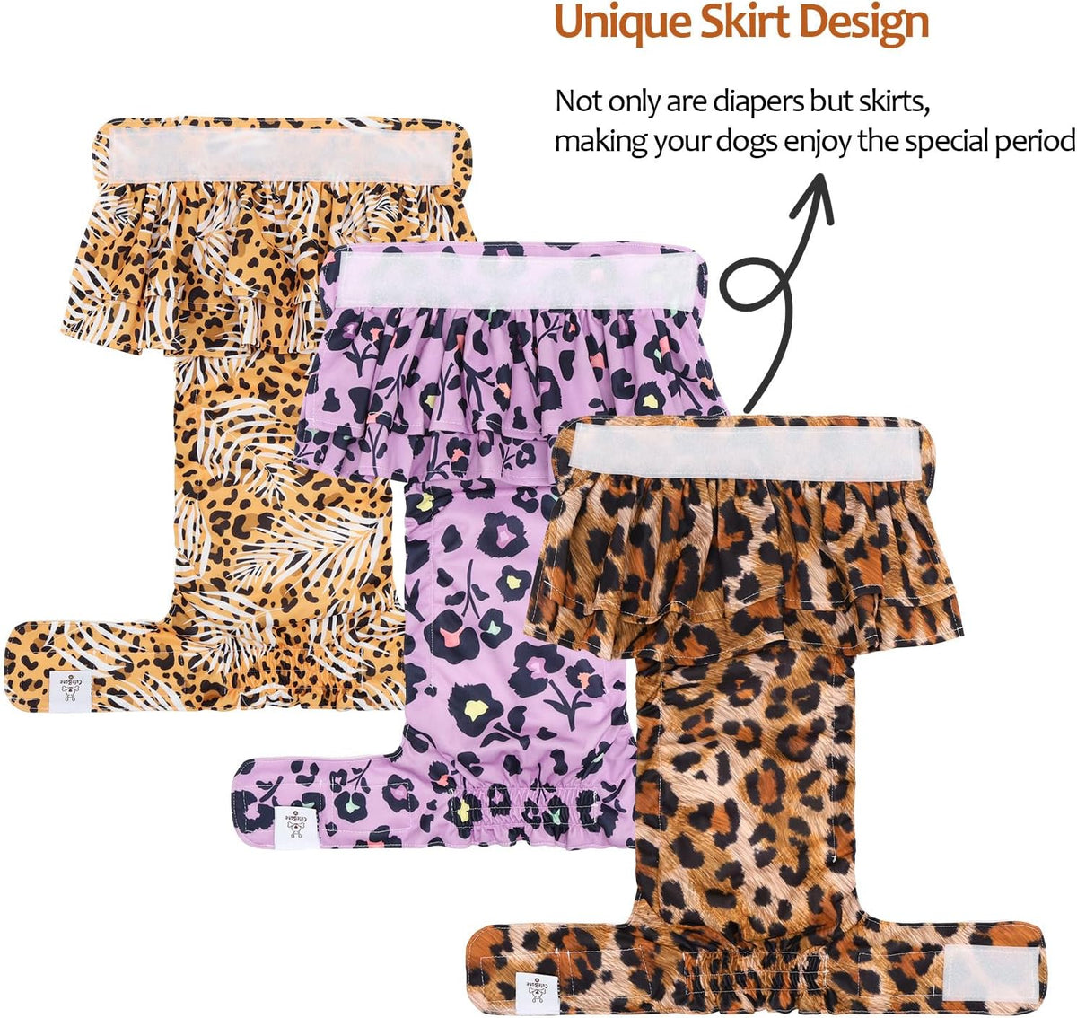 CuteBone Female Dog Diapers with Skirts 3 Pack Reusable Puppy Dresses - Color leopard skirts 3pcs / L - image 2