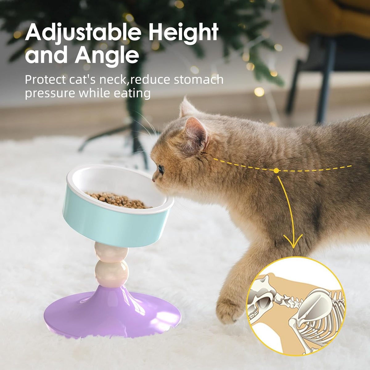 Ceramic Elevated Raised Cat Bowls, Cat Food Dish with Stand - Lavender & Mint - image 3