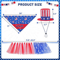 SCENEREAL 4th of July Dog Bandana Dress with Hat Set, Independence Dog Costume for Small Sized Dogs, Cute Tutu Skirt Outfit for Party