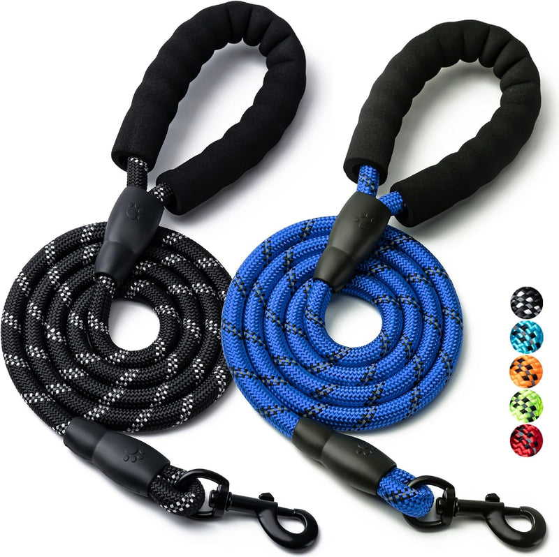 2 Pack Dog Leash, Heavy Duty Nylon Rope Pet Leashes – Essentials for Dogs - 3/8"x 6 FT (0~20 lbs.) / 2PCS-Black+Dark Blue