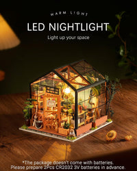 Rolife Greenhouse miniature house kit assembled with plants, wooden furniture and LED light - view 9