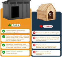 Dog House Indoor Outdoor,Resin Waterproof Puppy Shelter with Air Vents and Elevated Floor,Air Rod on Top to Open,Dog Kennel for Small to Medium Dogs(Black,32.2 * 25.12 * 24.13)