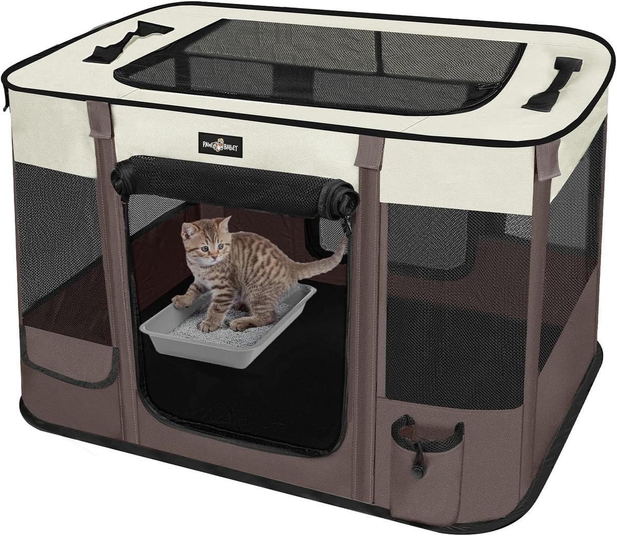 Foldable Pet Kitten Playpen - Brown 03 / Medium(32''×24''×21.5'')