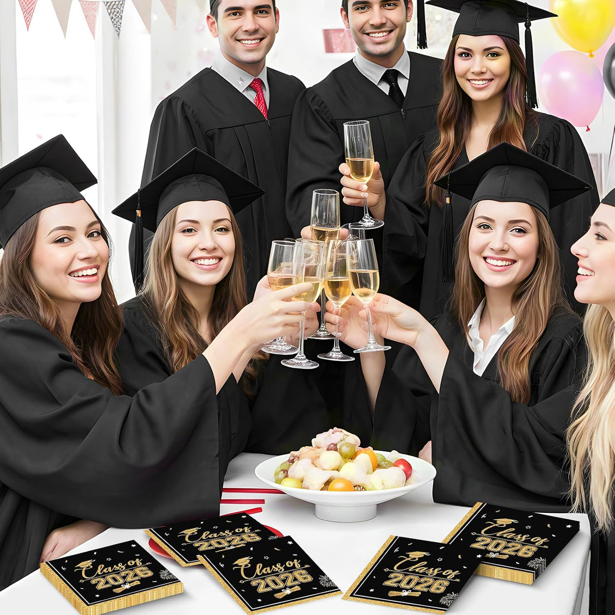 PERFQU Class of 2026 graduation napkins in blue and gold with cap and tassel design - view 22