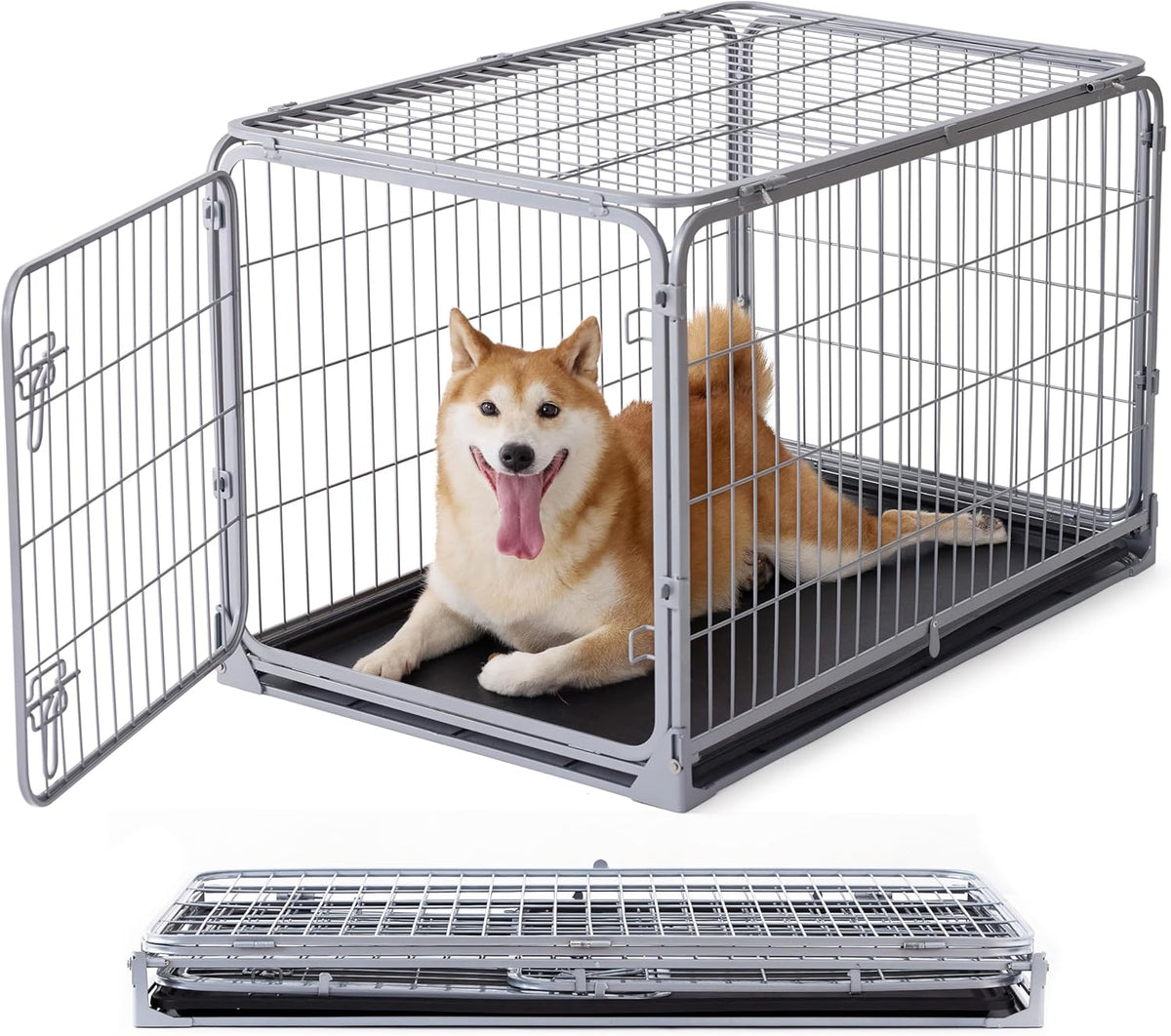 ZOMISIA Collapsible Dog Crate for Medium Dogs - Sliver Gray / 36.2"L x 22.4"W x 23.0"H / Dog Crate