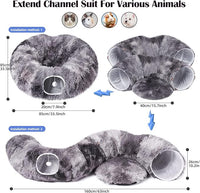 Odoland Cat Tunnels for Indoor Cats with Fluffy Plush Central Cat Couch and 20 Cat Toys, Tunnel Bed for Cats with Hanging Ball, Detachable Soft Mat and Variety Kitty Toy Set, Grey