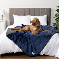 PetAmi Waterproof Dog Blanket Puppy Couch Bed Cover Queen 90x90 - Navy/Gray / Queen (90x90)