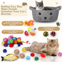 Zopeal 58 Pcs Cat Toy Set with Storage Basket Indoor, Grey - Gray / 9.8 Inch - image 3