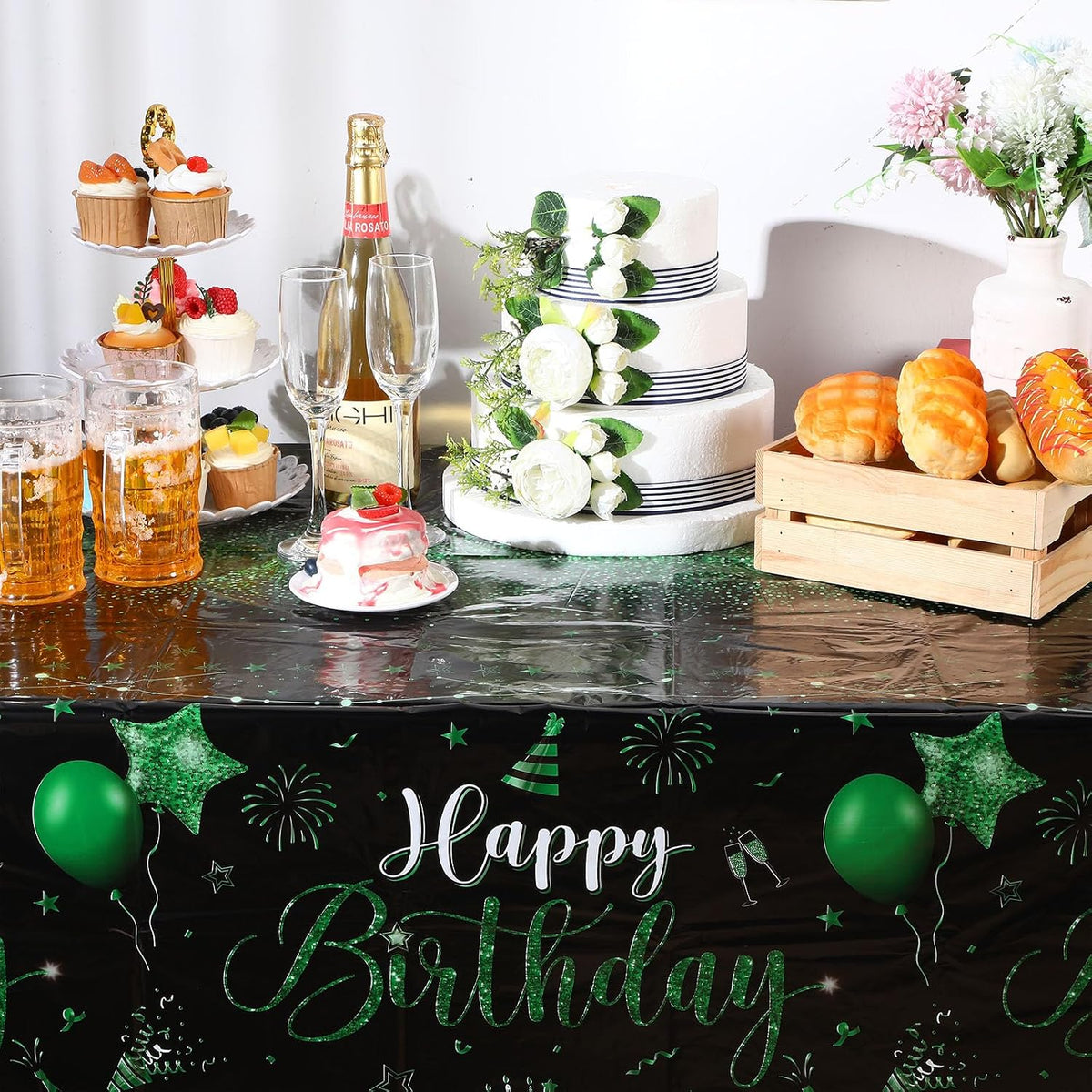 Tudomro 3 Pcs Plastic Happy Birthday Party Tablecloths - Black Green / 3 - image 3
