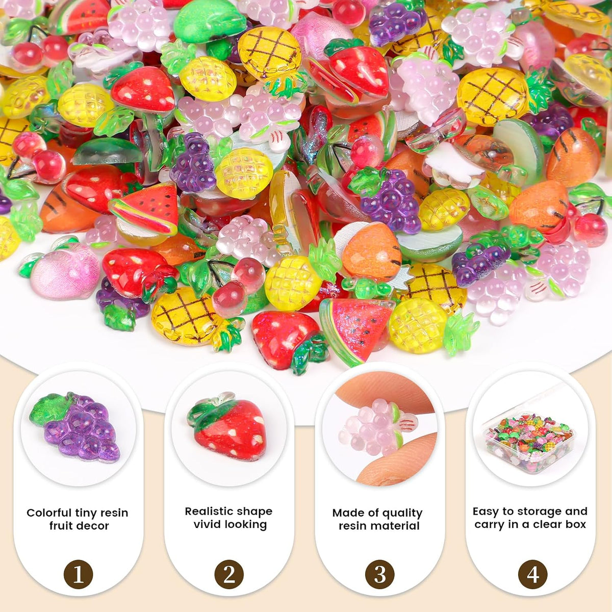 200pcs Mini Resin Ladybug Decor Tiny Ladybug for Crafts Dollhouse - 200pcs Tiny Resin Fruits - image 2