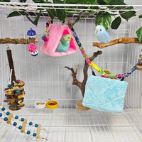 2Pcs Bird Tent Plush Hammock Hanging Warm Hut Nest for Cage - Blue&Pink(S) - image 4