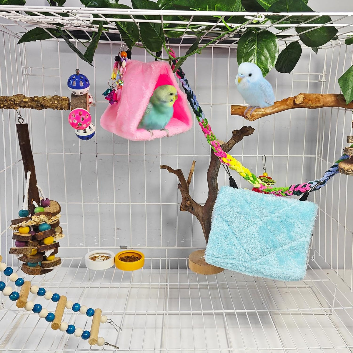2Pcs Bird Tent Plush Hammock Hanging Warm Hut Nest for Cage - Blue&Pink(S) - image 4