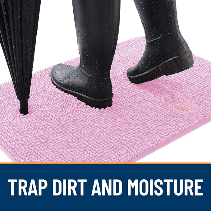OLANLY Dog Door Mat for Muddy Paws 44x24, Absorbs Moisture and Dirt, Absorbent Non-Slip Washable Doormat, Quick Dry Chenille Mud Mat for Dogs, Entry Indoor Entryway Carpet for Inside Floor, Pink