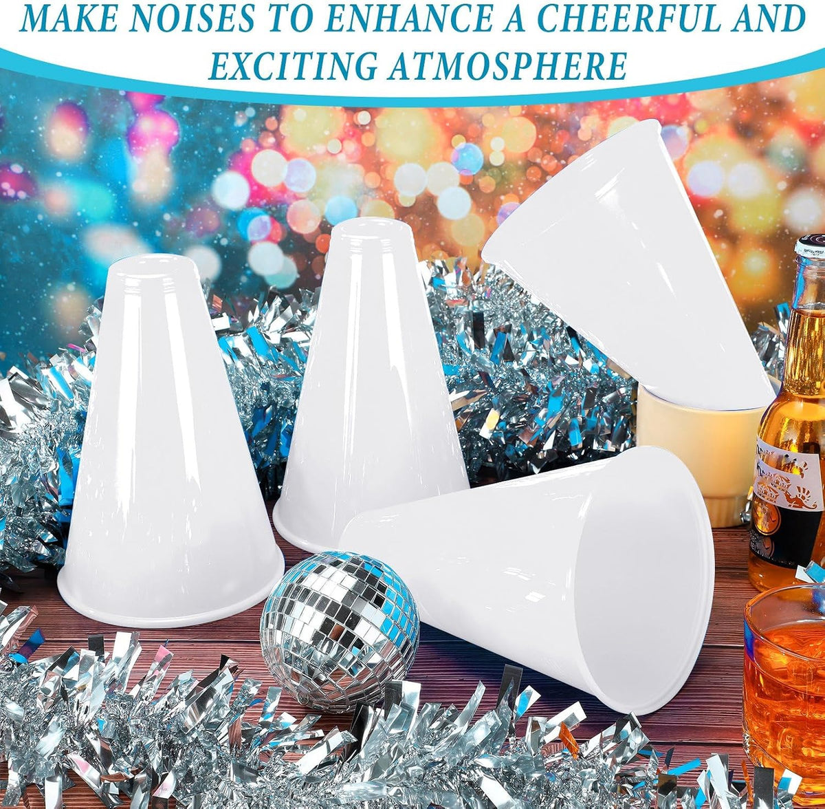 Woanger white plastic cheer megaphones, 12 pack - view 10