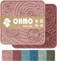 OHMO Lick Mat for Dogs&Cats, Space Pattern, Camo&Sage Green - Mars&Coral / 5.9"L x 5.9"W