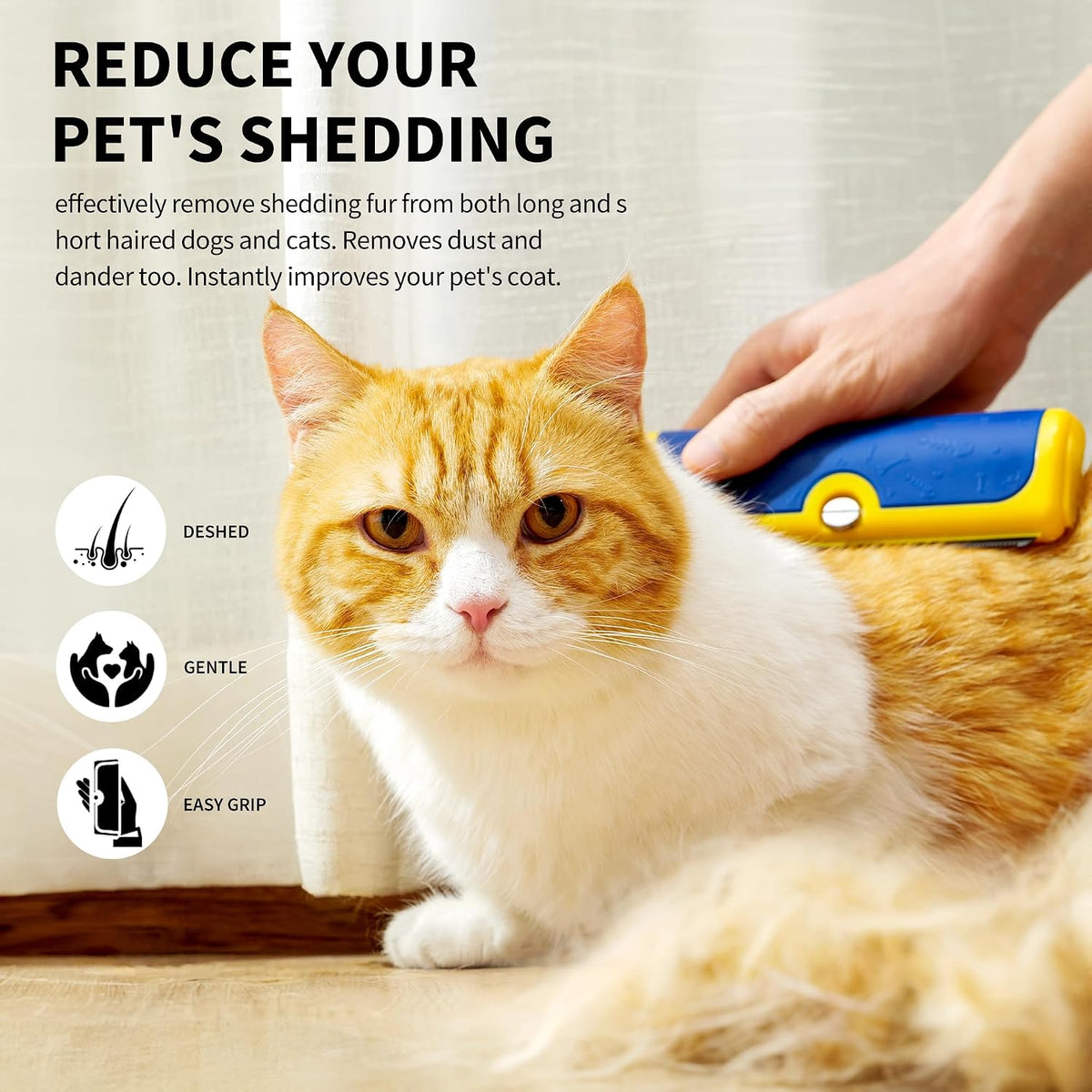Deshedding Dog Brush for Short Hair - Blue & Yellow - image 2