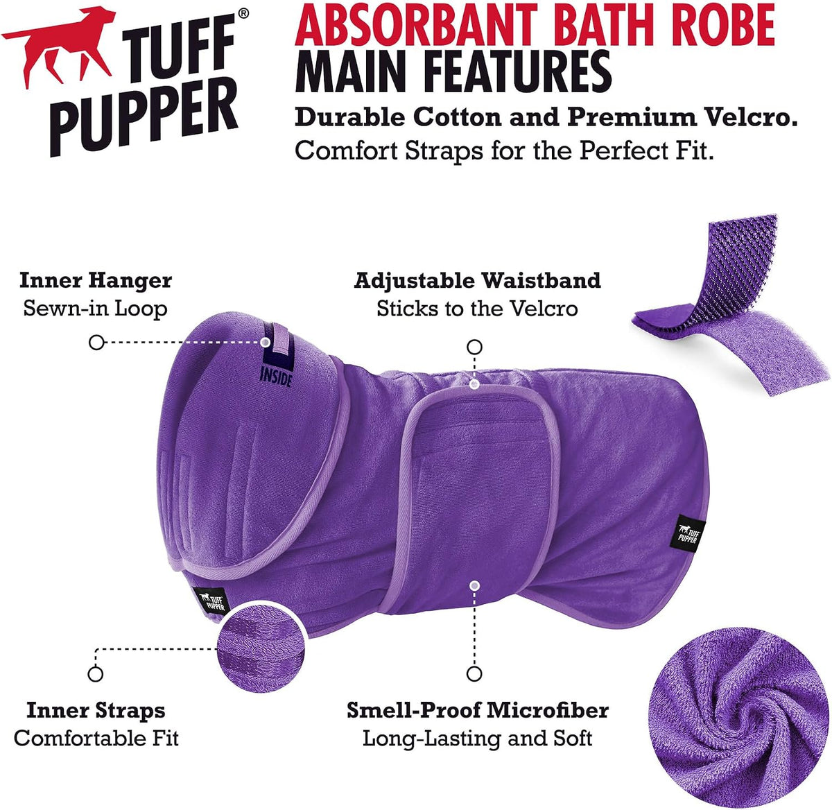 Tuff Pupper Fast Drying Dog Bath Robe - Purple / Small - image 2
