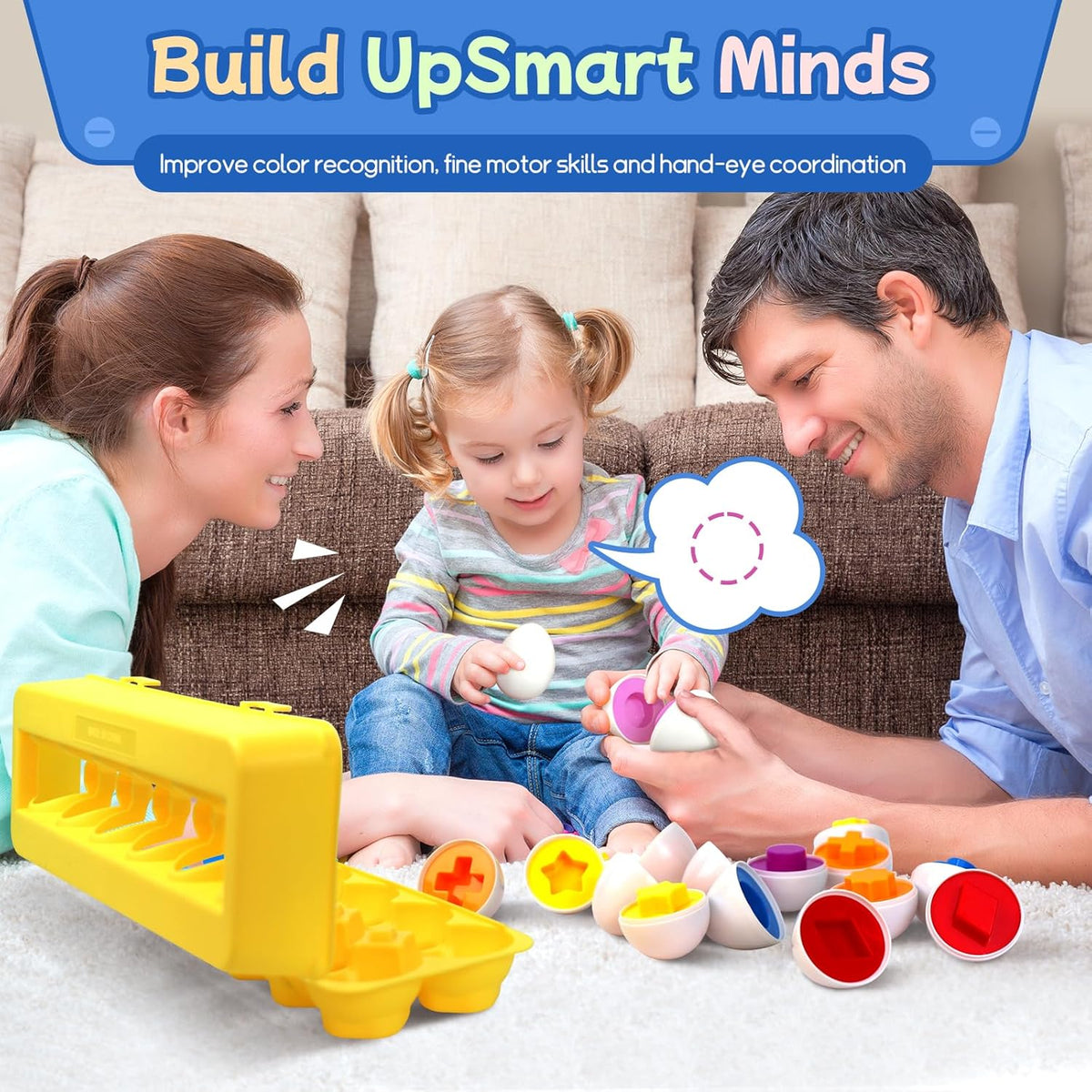Tinabless Matching Eggs Toys 12 pcs Set Color & Shape Recognition - Yellow - Color & Shape Matching - image 4