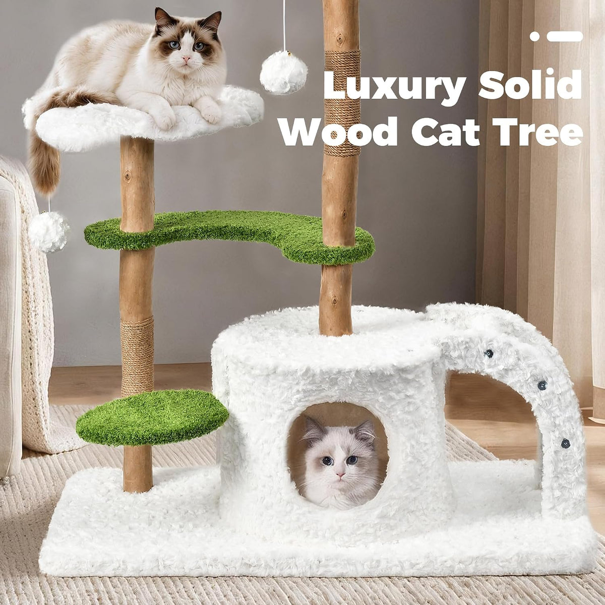 Easyego Modern Cat Tree, 26.3" Aesthetic Wood Cat Tree Tower for Small Cats – Essentials for Cats - White&Green / 45.6'' - image 3