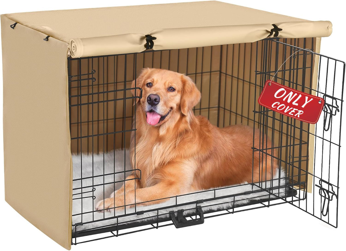 Akinerri Dog Crate Cover, Double Door Waterproof Kennel Cover - 29.9"L x 18.9"W x 20.9"H / Beige