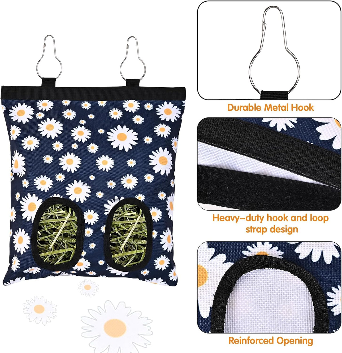 Upgraded Rabbits Hay Feeder Bag for Bunny, Guinea Pigs - Blue Daisy - image 3