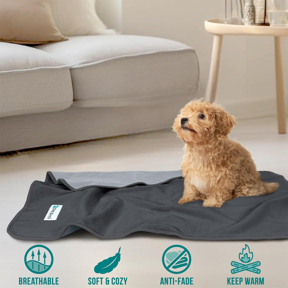 PetAmi Waterproof Dog Blanket, Leakproof Pee Proof Cat Blanket - Gray/Light Gray / X-Large (60x80) - image 4