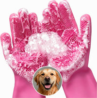 2-in-1 Cat and Dog Washing Gloves with 3000 Soft Bristles – Essentials for Dogs - Pink