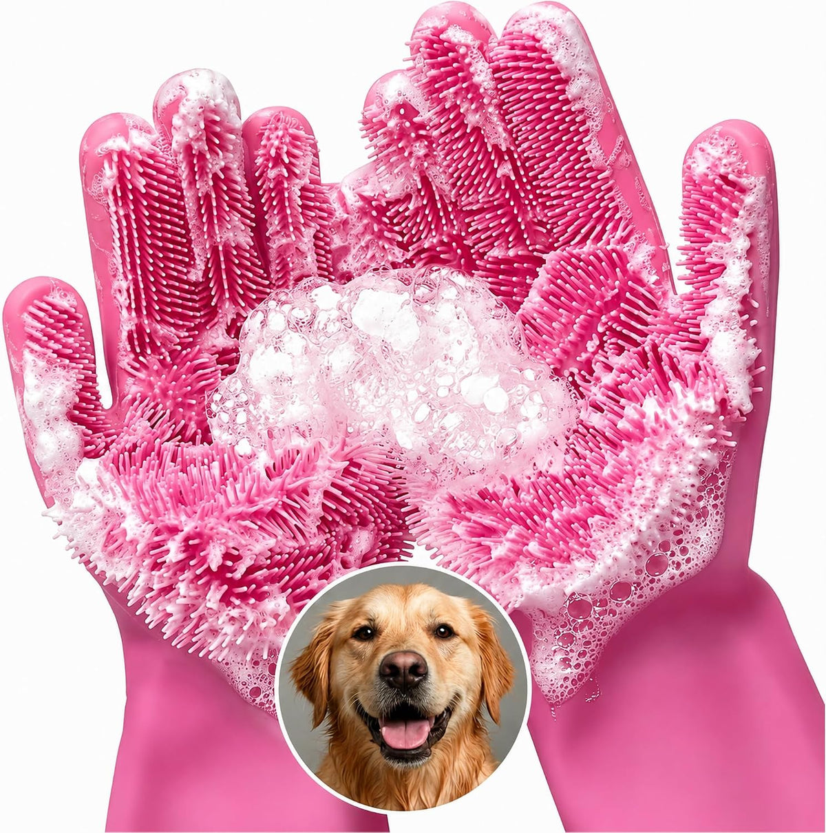 2-in-1 Cat and Dog Washing Gloves with 3000 Soft Bristles – Essentials for Dogs - Pink