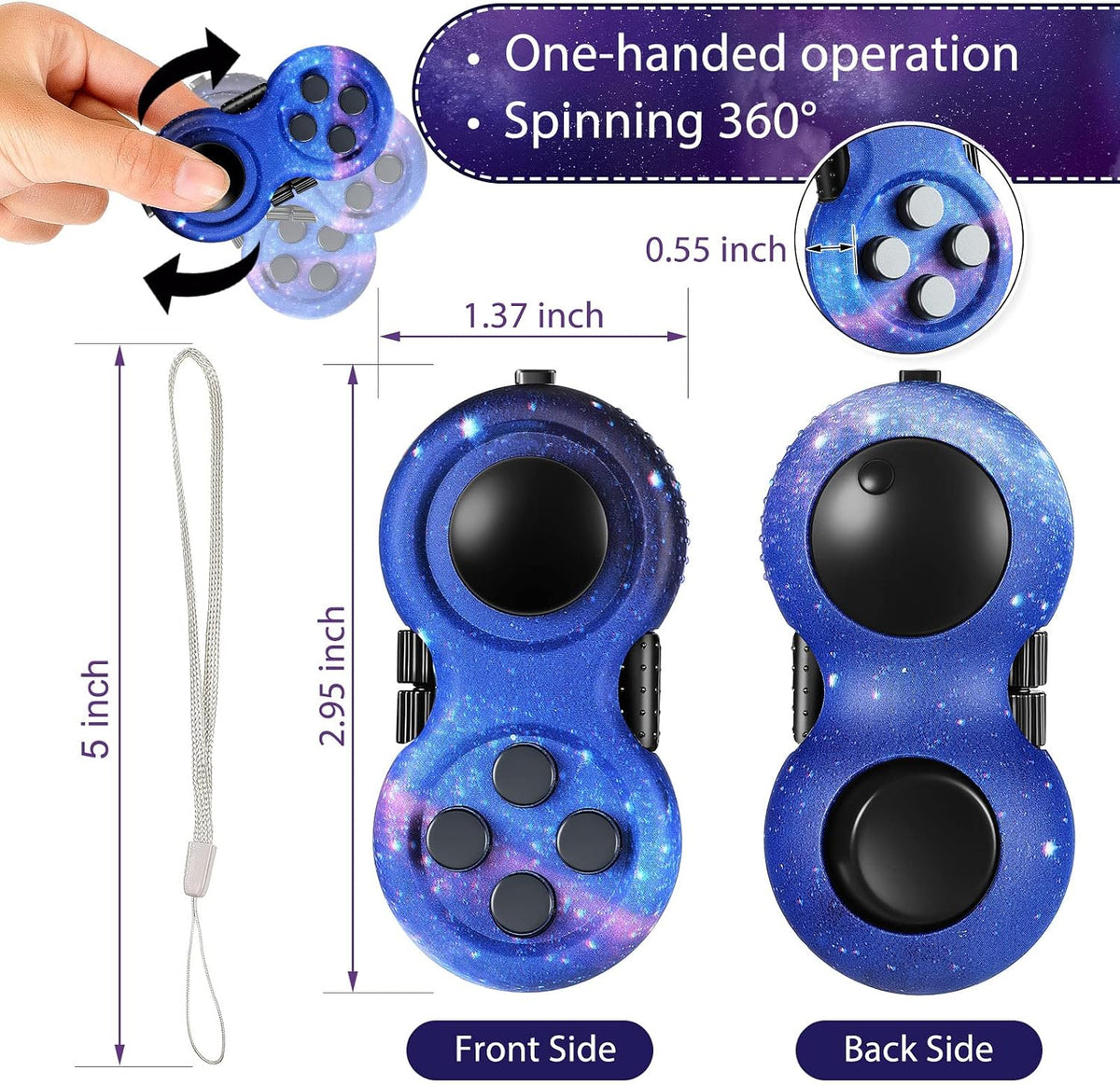 Skylety 2 Fidget Pad Game Controller Fidget Toy - Starry Purple and Starry Blue Style - image 2